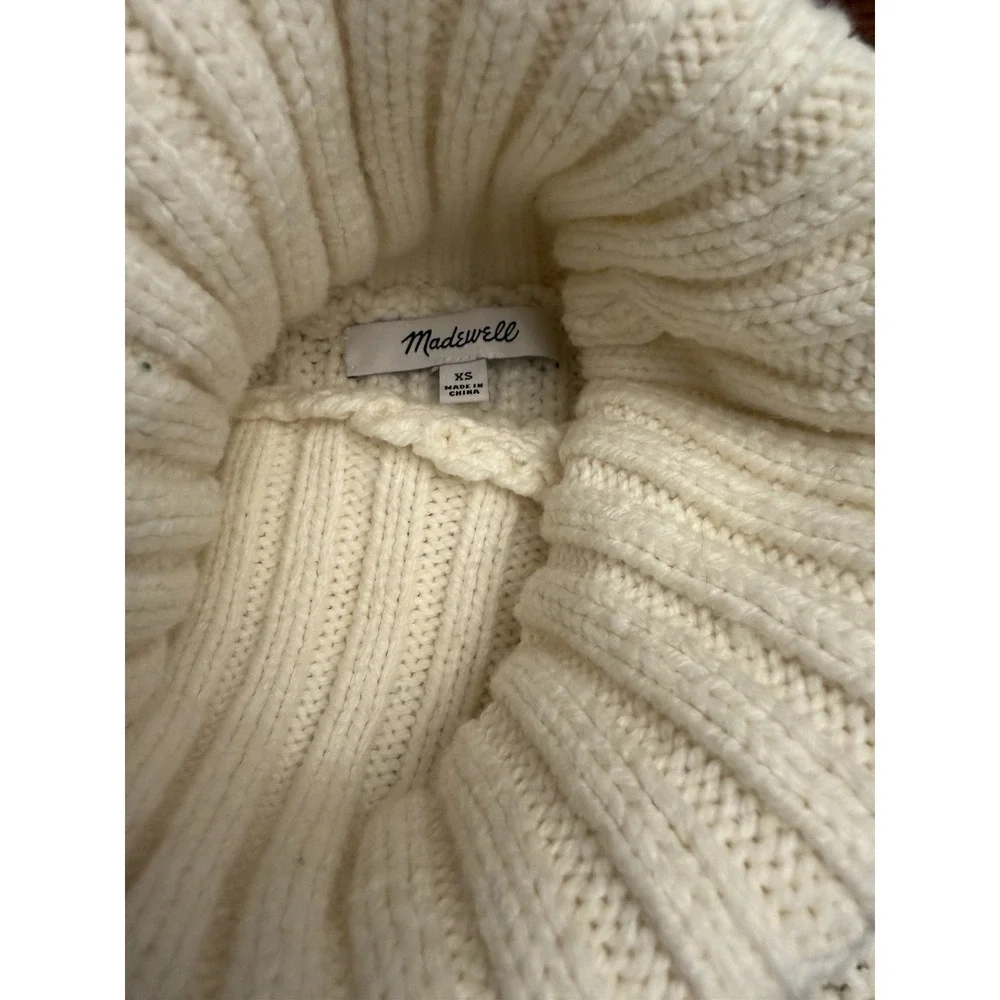 Madewell Wide Rib Turtleneck Sweater‎ Varsity Green Striped Cream Crop XS NO064